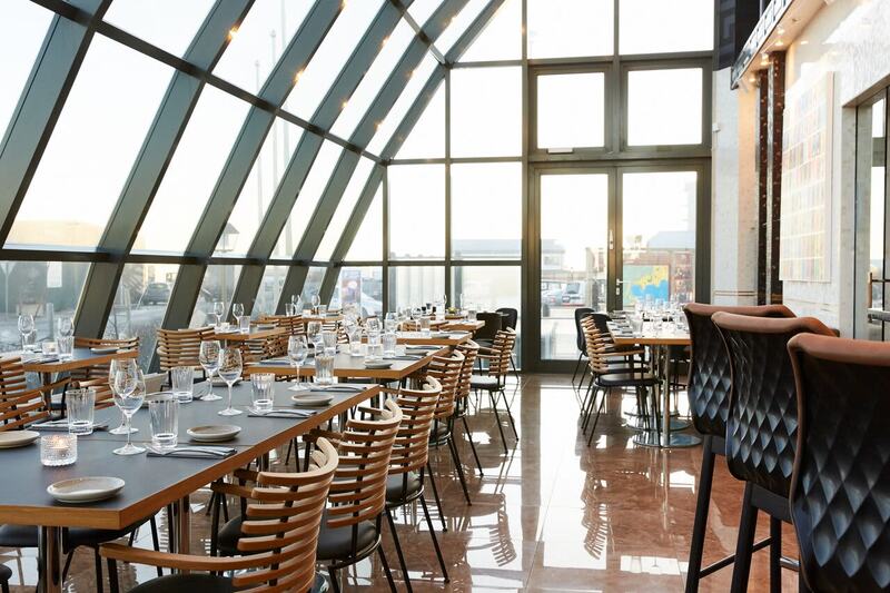 KEF Restaurant's glass-walled dining room