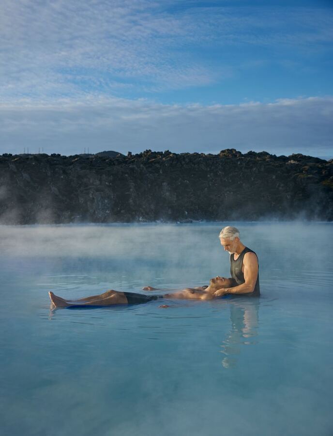 An in-water massage floating in the lagoon